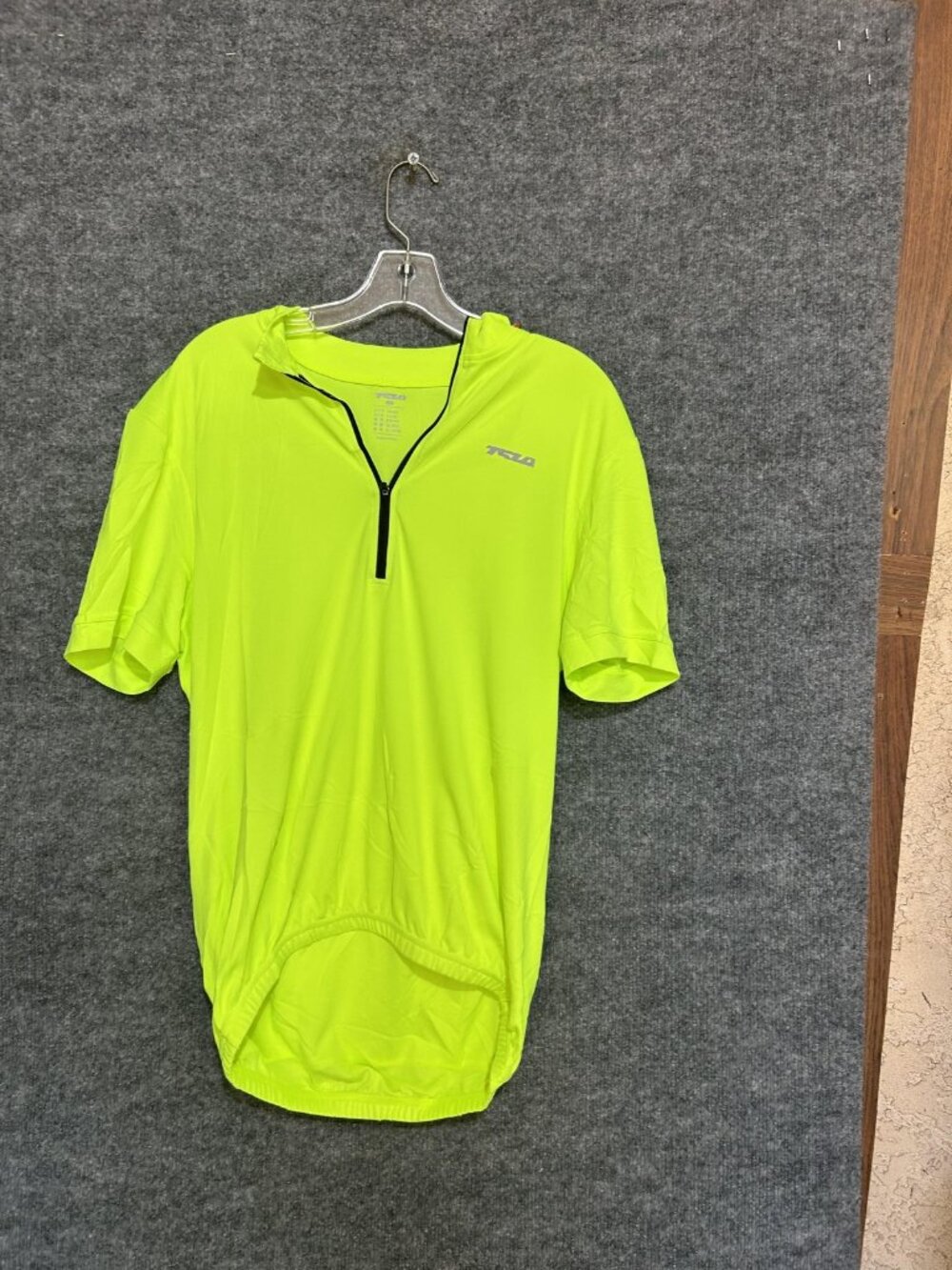 TSLA Cycling Jersey Mens Large Yellow 1/4 Zip Short Sleeve Pockets Bike Road